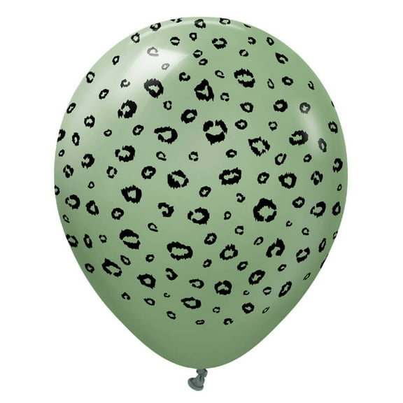 12 inch Kalisan Safari Leopard - Eucalyptus W/ Black Ink Latex Balloons (25 Pack) - Party Supplies Decorations