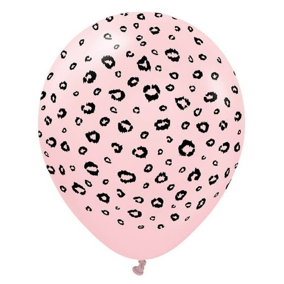 12 inch Kalisan Safari Leopard - Macaron Pink W/ Black Ink Latex Balloons (25 Pack) - Party Supplies Decorations