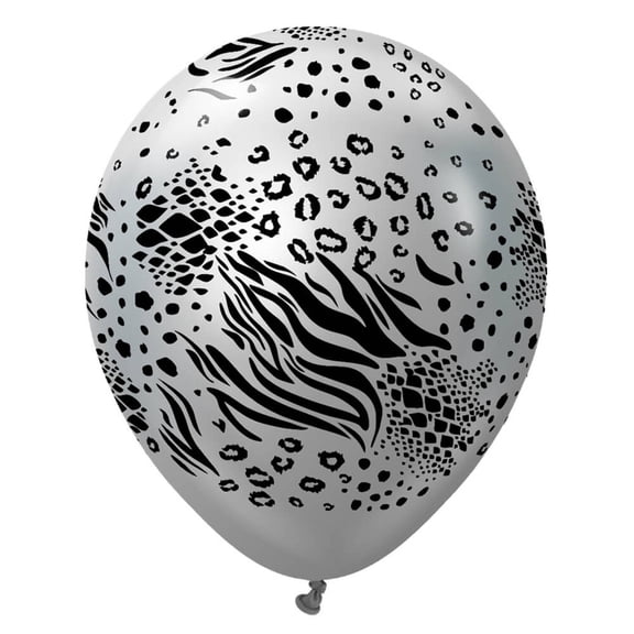 12 inch Kalisan Safari Mutant - Mirror Silver W/ Black Ink Latex Balloons (25 Pack) - Party Supplies Decorations
