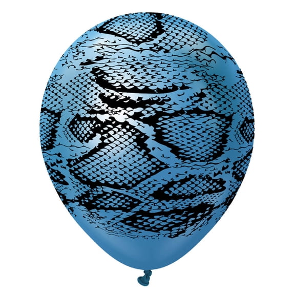 12 inch Kalisan Safari Snake - Mirror Blue W/ Black Ink Latex Balloons (25 Pack) - Party Supplies Decorations