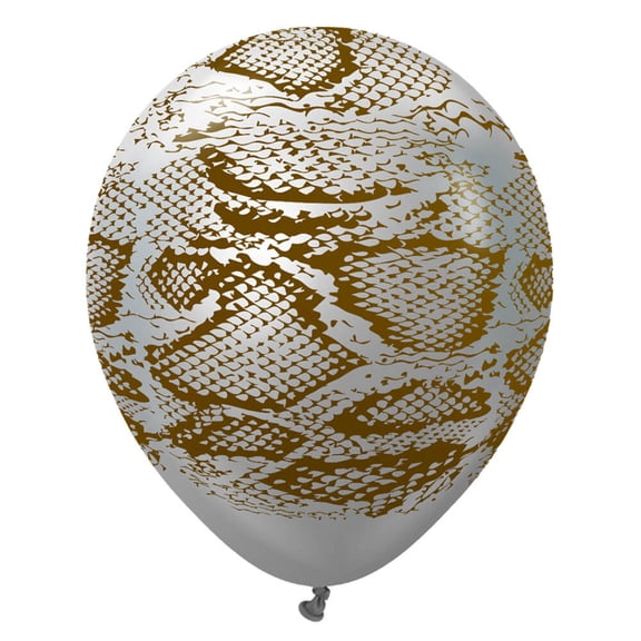 12 inch Kalisan Safari Snake - Mirror Silver W/ Dark Brown Ink Latex Balloons (25 Pack) - Party Supplies Decorations