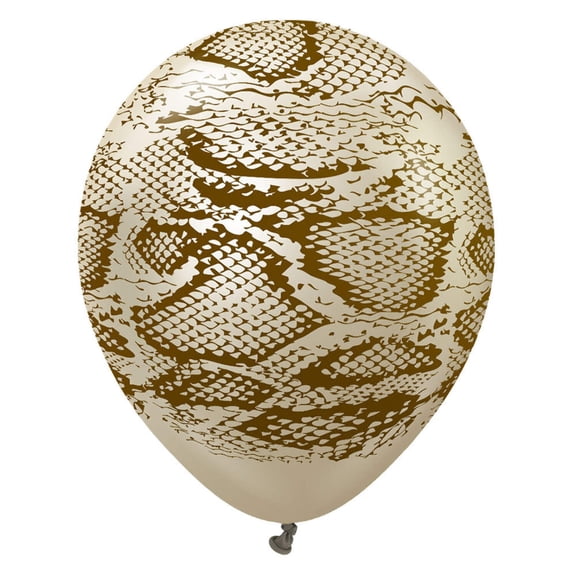 12 inch Kalisan Safari Snake - Mirror White Gold W/ Dark Brown Ink Latex Balloons (25 Pack) - Party Supplies Decorations