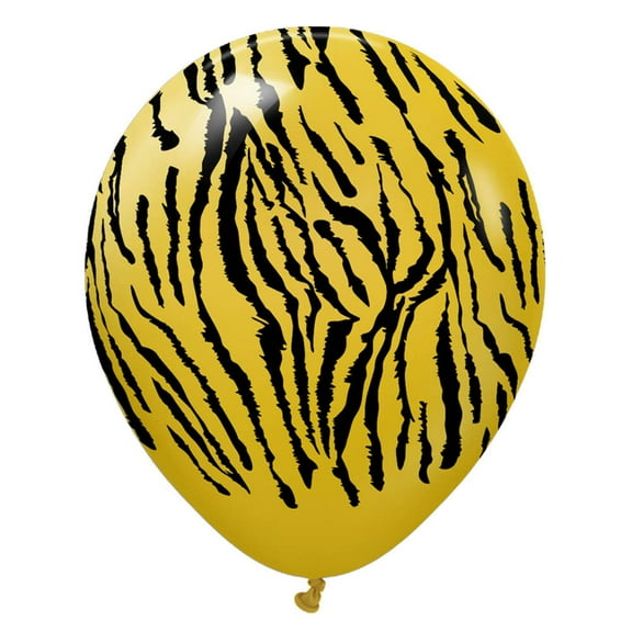 12 inch Kalisan Safari Tiger - Mustard W/ Black Ink Latex Balloons (25 Pack) - Party Supplies Decorations
