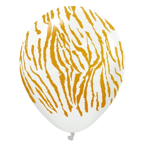 12 inch Kalisan Safari Tiger - White W/ Gold Ink Latex Balloons (25 Pack) - Party Supplies Decorations
