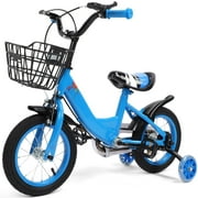 12 inch Kids Bike with Training Wheels, 2-in-1 Kids Bicycle with Adjustable Handlebar/Seat, Toddler Bike Gift for Boys Girls Kids Toddlers 1-5 YO,Blue