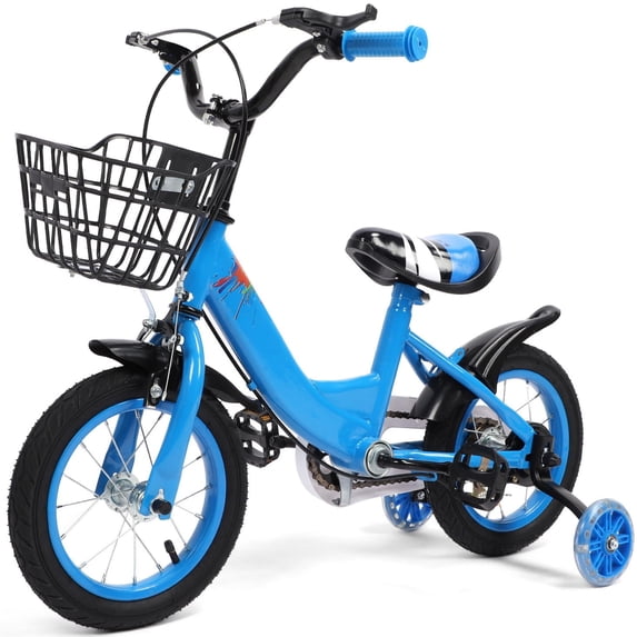 12 inch Kids Bike with Training Wheels, 2-in-1 Kids Bicycle with Adjustable Handlebar/Seat, Toddler Bike Gift for Boys Girls Kids Toddlers 1-5 YO,Blue