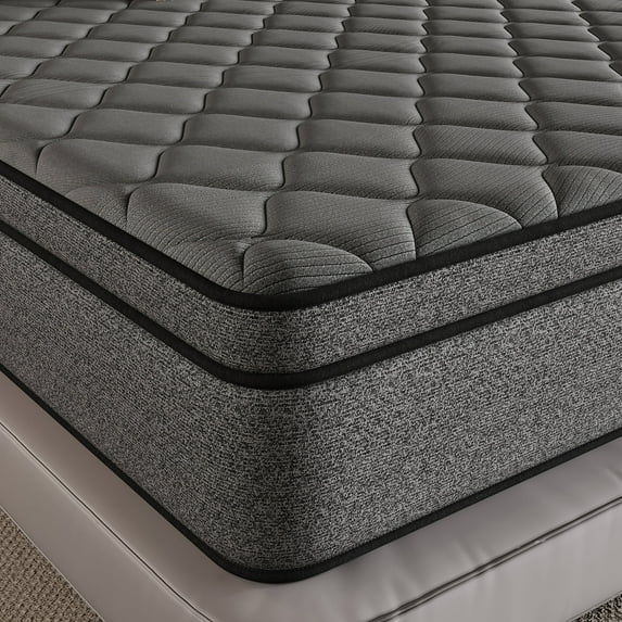 SILENCE MANGO 12 inch King Size Euro Top Mattress Grey Hybrid Medium Firm for Back & Lumbar Support,Bed Mattress in a Box,Individual Pocket Spring for Motion Isolation & Pressure Relief