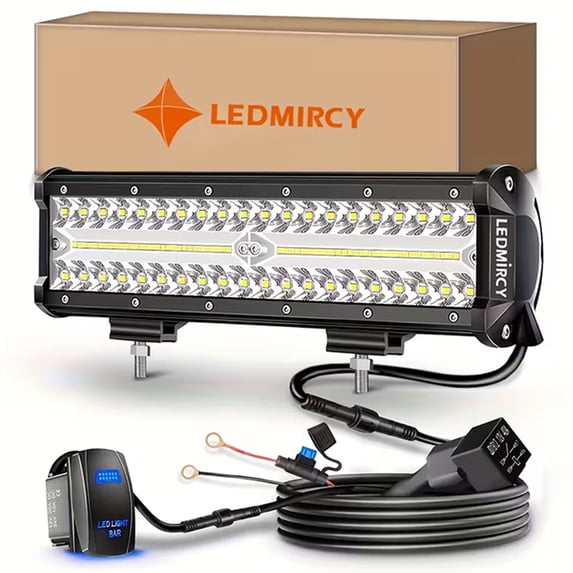 12 inch LED Light Bar Kit with 5 Pin Rocker Switch Wiring Harness Triple Row Flood Spot Combo Off Road Driving Fog Lights LED Bar Work Lights for Trucks UTV ATV Tractor Golf Cart Boat