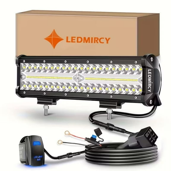 12 inch LED Light Bar Kit with 5 Pin Rocker Switch Wiring Harness Triple Row Flood Spot Combo Off Road Driving Fog Lights LED Bar Work Lights for Trucks UTV ATV Tractor Golf Cart Boat