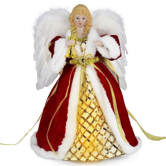 12-inch Lighted Angel Christmas Tree Topper, Warm White LED Lights, Battery Operated Angel Ornaments for Xmas Tree Decor