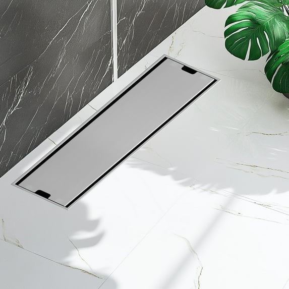 12 inch Linear Shower Drain with Removable Square Hole Panel by Using Brushed 304 Stainless Steel Process, Linear Drain Equipped with Adjustable Feet and Hair Strainer