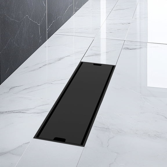12 inch Linear Shower Drain with Removable Square Hole Panel by Using Matte Black 304 Stainless Steel Process, Linear Drain Equipped with Adjustable Feet and Hair Strainer