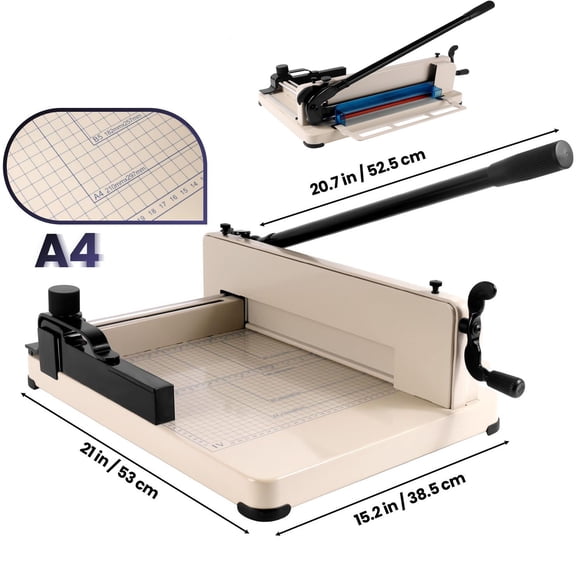 12 inch Office Heavy-Duty Guillotine Paper Cutter, Paper Trimmer 400-Sheet Capacity, Sheets Paper Trimmer, Safety Lock, for Cuts Paper, Card, Leather & More, White