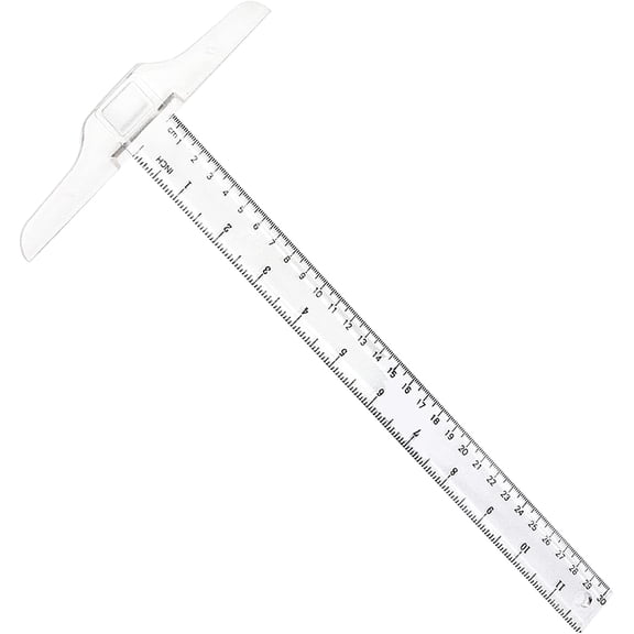 12 inch Plastic T-Square Ruler for Drafting, Transparent with Black Markings, Metric and Inch, 30 cm