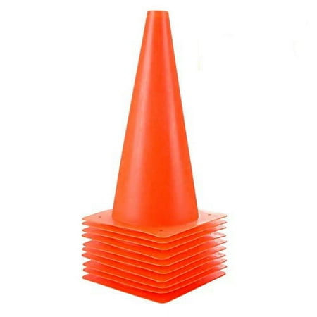 12 inch Plastic Training Soccer Cones, Safety Traffic Cones - 10 Pack of Sport Cones for Indoor/Outdoor Activity & Festive Events (Set of 10 Pack, Orange)