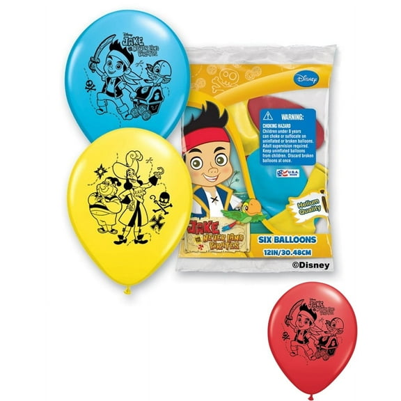 12 inch Qualatex Jake & The Never Land Pirates (6 Pk) Latex Balloons (6 Pack) - Party Supplies Decorations