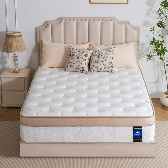 12 inch Queen Mattress QUEEN ROSE Hybrid Gel Memory Foam Mattress with Individually Wrapped Pocket Coils, Medium Firm Support, Pressure Relief, Mattress in a Box