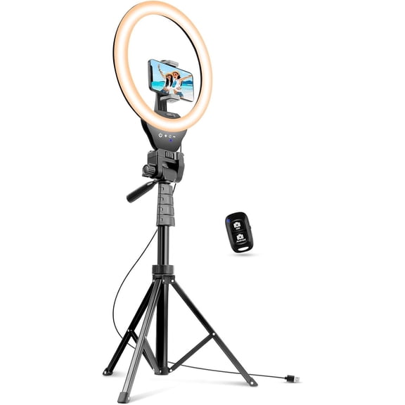 12-inch Ring Light with 67-inch Selfie Stick, Tripod and Phone Holder, Selfie Remote Control Circle Light for Live Stream/Video Recording/TikTok, Compatible with All Phones and Cameras