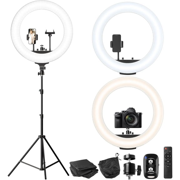 12 inch Ring Light with Stand, Selfie Ring Light with 50" Extendable Tripod Stand & Phone Holder for Live Stream/Makeup/YouTube Video