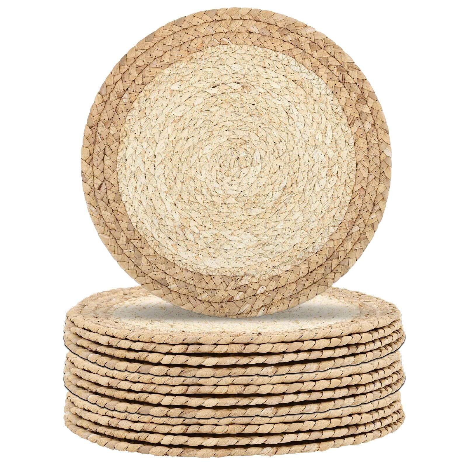 12 inch Round Woven Placemats Set of 4 Natural Corn Husk Water Hyacinth ...