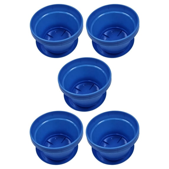 12 inch Sea Blue Planter Pots and Saucers, Set of 5, Plastic, Weather Resistant, Indoor-Outdoor Use