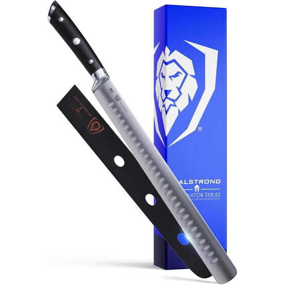 12 inch Slicing Knife Gladiator Series Elite Granton Edge Forged High-Carbon German Steel G10 Handle Razor Sharp Carving Knife Gift w/Sheath Slicer NSF Certified