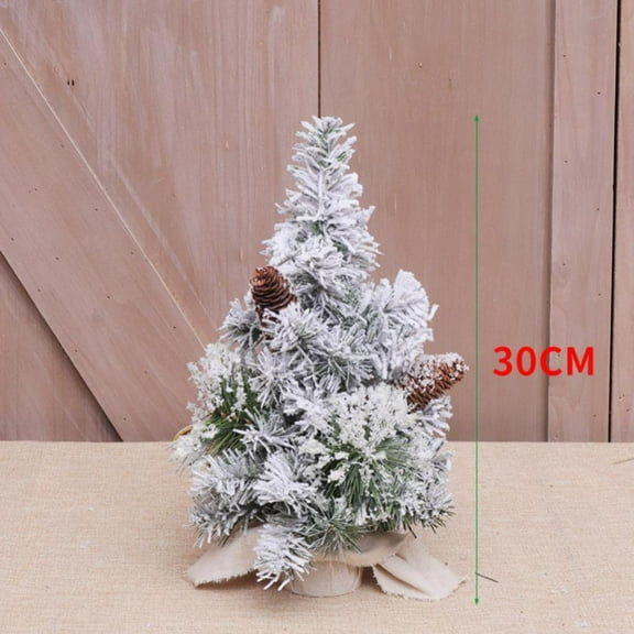 12 inch Snow Flocked Tabletop Christmas Tree, Pre-lit Artificial Mini Christmas Tree with Lights, Burlap Base, for Indoor Office Deration