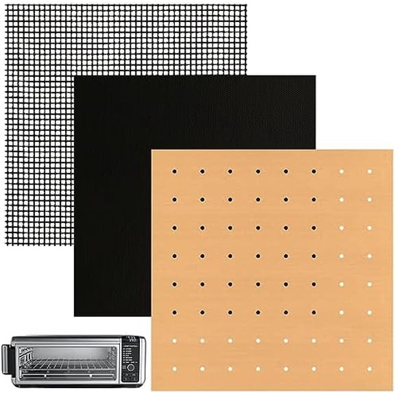 12 inch Square Air Fryer Liners Set, 3 Pack Non-stick Reusable Toaster Oven Mat Compatible with Ninja Foodi Flip SP101/SP201/SP301/SP351, Cuisinart Toaster Oven, Microwave