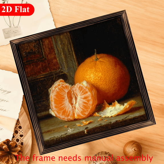 12-inch Square Rustic Framed Wall Art - Vintage Fruit Still Life PaintingBohemian Farmhouse Kitchen Living Room DecorGrain Frame Suitable for