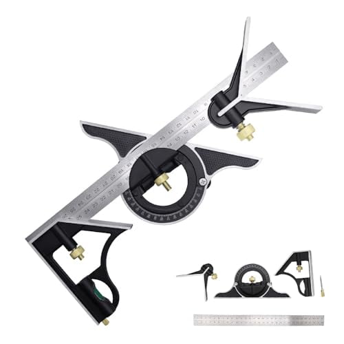 12 inch Stainless Steel Combo Square - Universal Bevel 180 Degree Angle Combination Square Set Protractor Ruler$$Tools