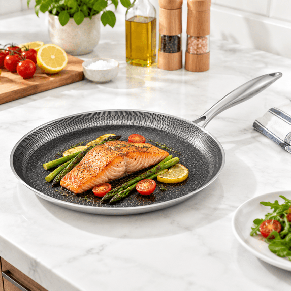 12-inch Stainless Steel Round Griddle Pan with Stay-cool Handle for ...