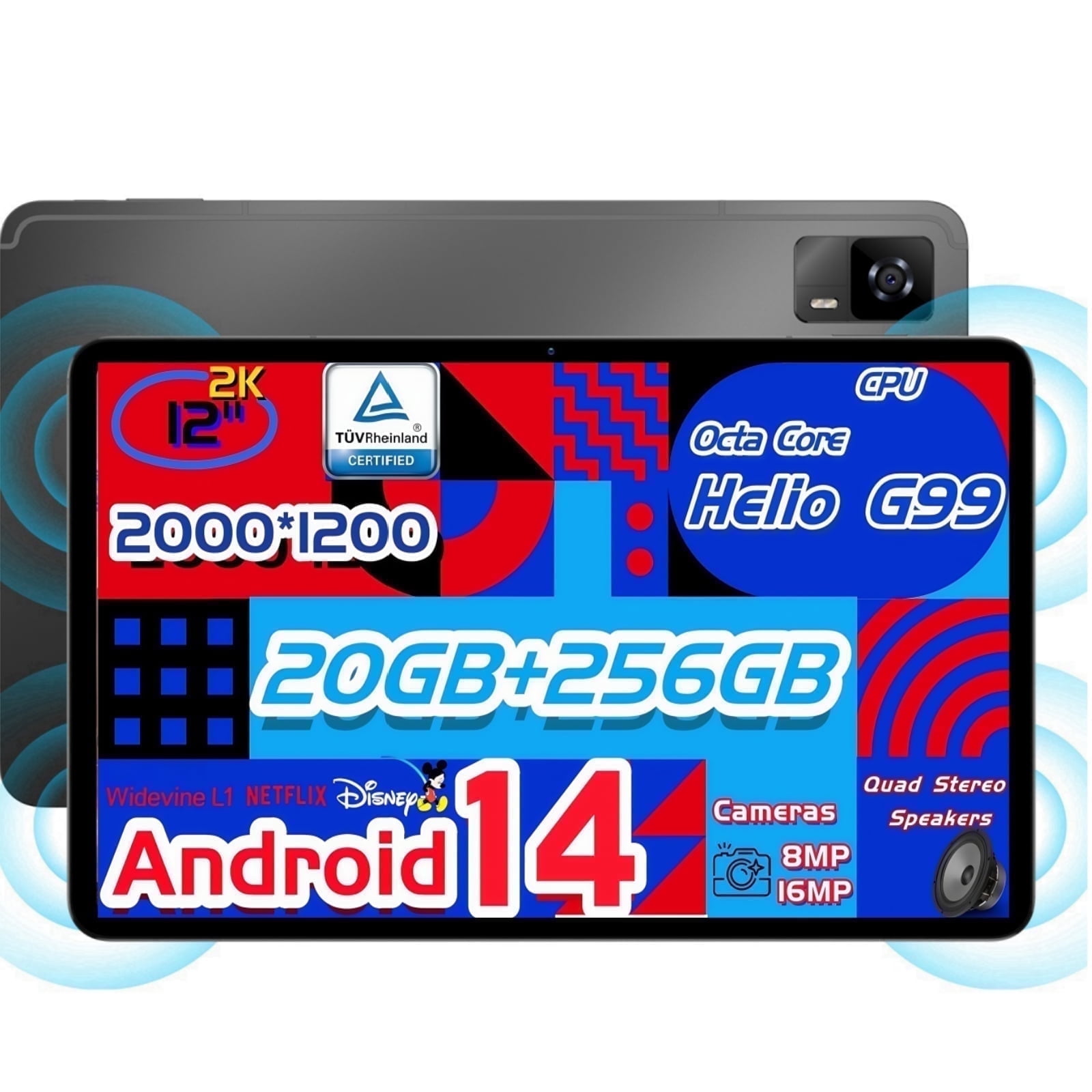 12 inch Tablet Android 14 , HPad6 20GB RAM 256GB ROM Helio G99 Octa Core , 2K Display, 8800mAh