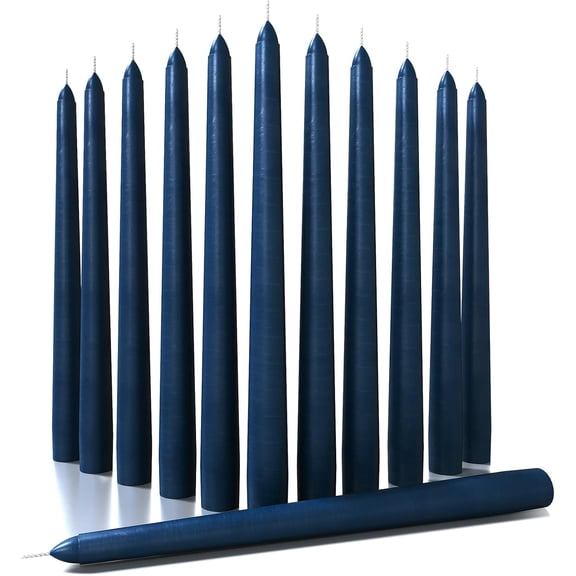 12 inch Taper Candle Set - Dripless and Smokeless - Unscented - Slow Burning - Dark Blue