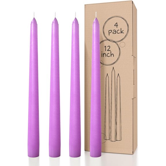 12 inch Taper Candles - Set of 4 - Dripless and Smokeless - Unscented - Slow Burning