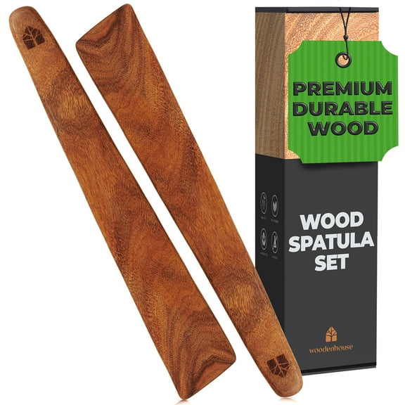 12 inch Teak Wooden Spatula for Cast Iron, Small Wood Spatula, Egg Scraper, Flat Wooden Turner, Multipurpose Cooking Utensil, Perfect for Flipping, Serving, Scraping & Turning. Set of 2