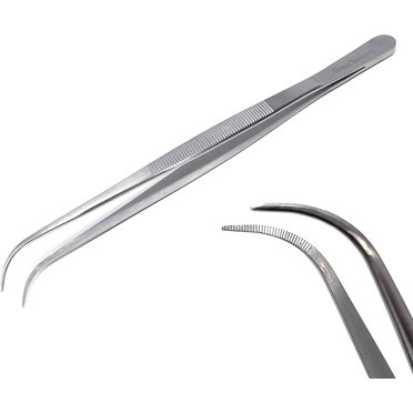 WDL 12-Inch Curved Stainless Steel Precision Kitchen Tweezers/Tongs - Silver