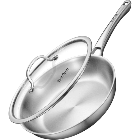 12 inch Tri-Ply Stainless Steel Frying Pan with LID, Chef's Pans,Dishwasher and Oven Safe Cookware, Works on Induction,Ceramic and Gas Cooktop