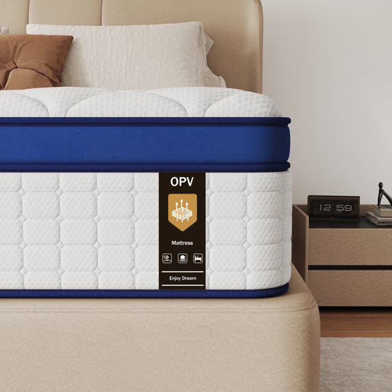 OPV 12 inch Twin Size Medium Firm Hybrid Mattress,High Density Foam Layer, Individually Pocketed Springs, Gel Design, Boxed Memory Foam Mattress, Hypoallergenic Material,Motion Isolation Feature