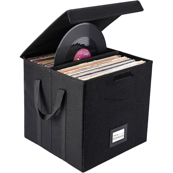 Maphissus 12 inch Vinyl Record Storage Box with Lid ,Collapsible Crate & LP Album Storage Black