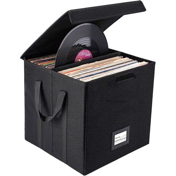 12 inch Vinyl Record Storage Box ,Collapsible Crate & LP Album Storage ,Stackable & Collapsible Organizer Crate Cube Bins with Lid