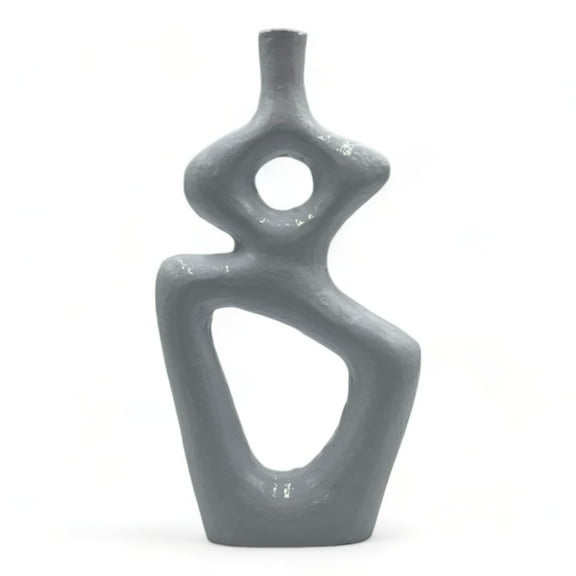 12 inch White Decorative Metal Flower Vase by 90210 Kitchen and Bath