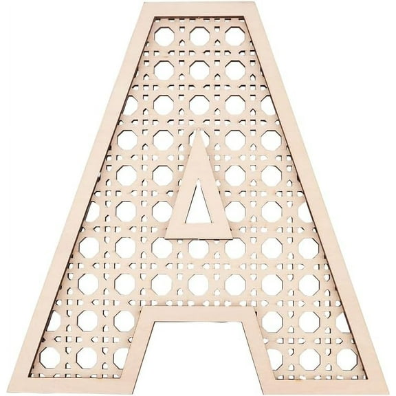12 inch Wooden Rattan Letters Hollow 3D Letter A Decoration Boho Wood Personalized Initial Sign Rustic Wooden Letters for Wall Interior Background Bookshelves Decorations