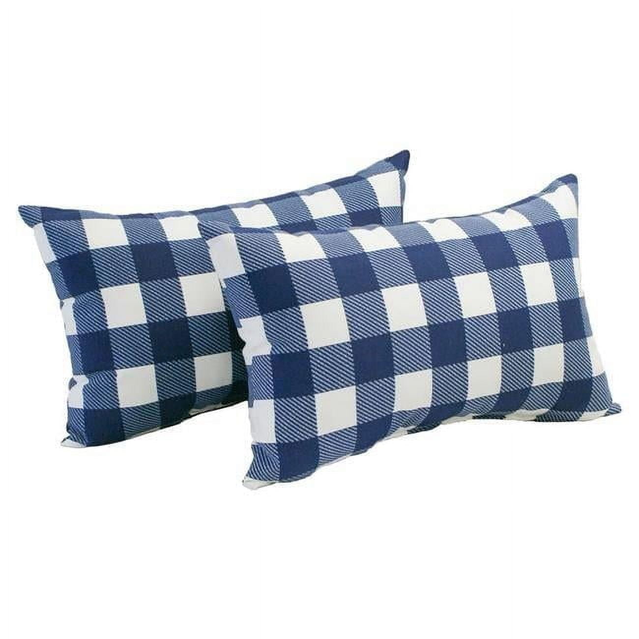 Blazing Needles 9911-S2-CO-JO18-15 12 x 20 in. Rectangular Spun Polyester Outdoor Throw Pillows, Blue Plaid - Set of 2