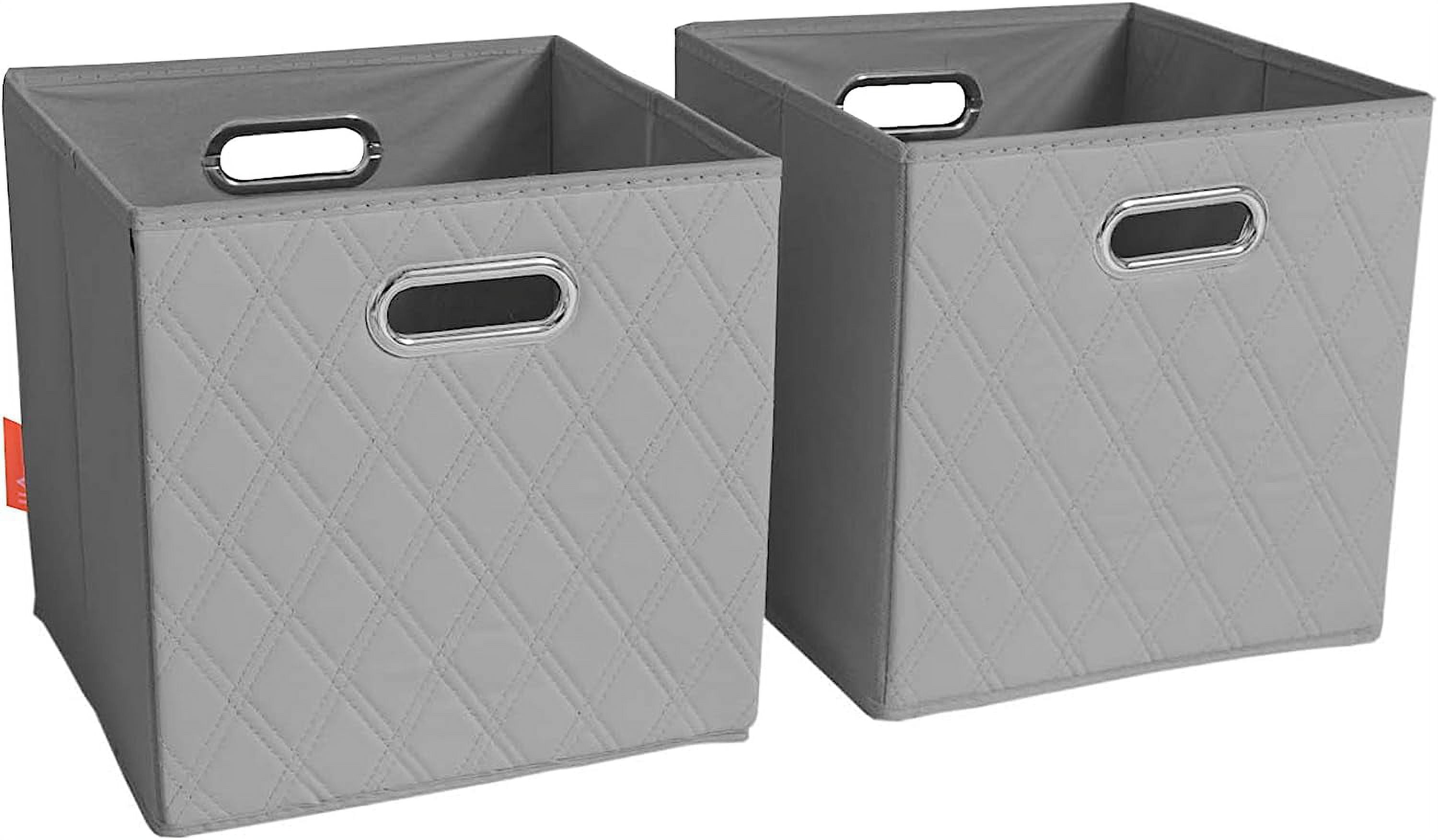 12 inch gray foldable patterned faux leather storage cube bins set of