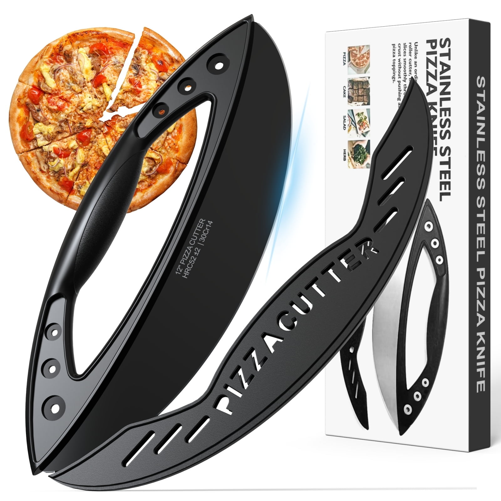 AILUROPODA 12 Inch Pizza Rocker Blade Cutters, Stainless Steel with ...