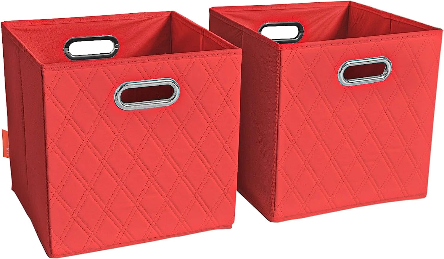 12 inch red foldable patterned faux leather storage cube bins set of two with handles for living