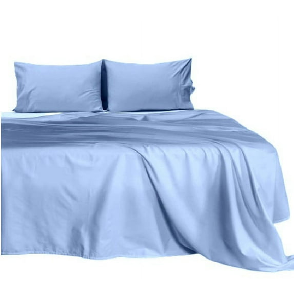 12 inches Extra Deep Pocket Bed Sheet Set - 750 Thread-Count - Pure Premium Cotton Sateen Finish - Fade, Stain Resistant Ultra Soft - 4 Piece (Queen, Light Blue) by The Great American Store