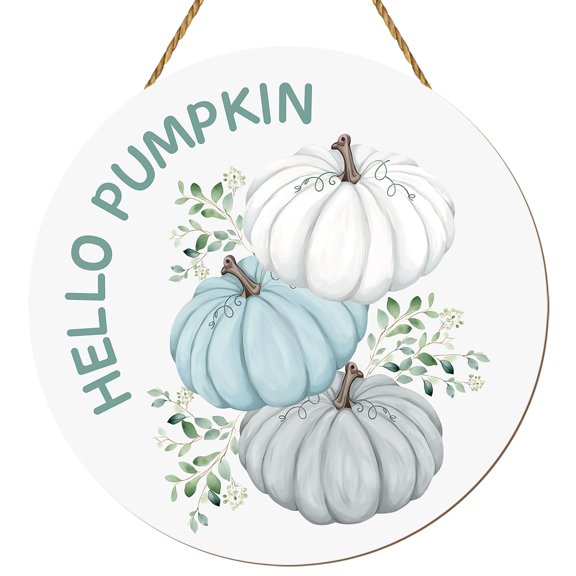 12 inches Fall Door Decor White Blue Pumpkin Wall Decor Hello Pumpkin Sign