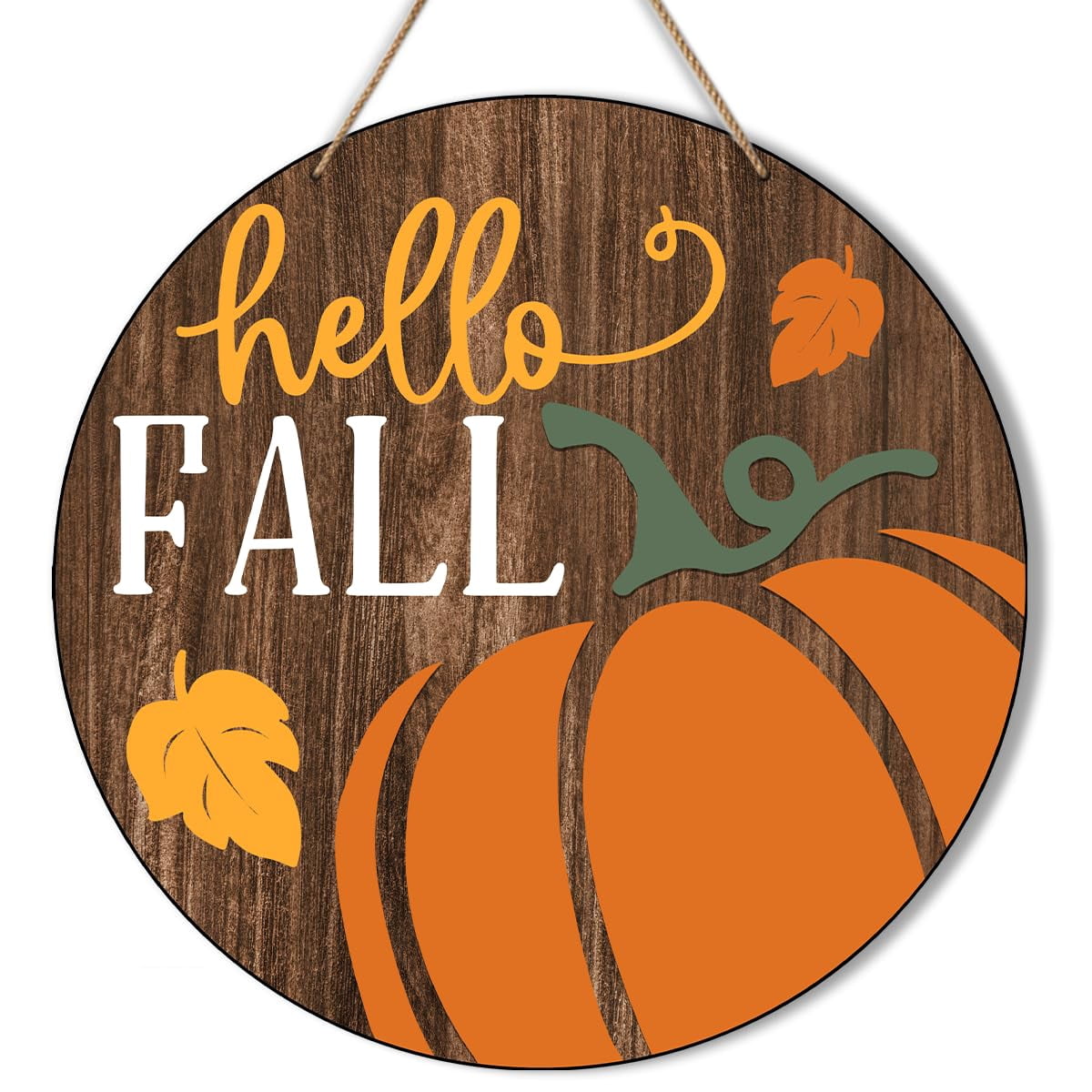 12 inches Hello Fall Wooden Door Sign for Front Door, Neutral Pumpkin ...