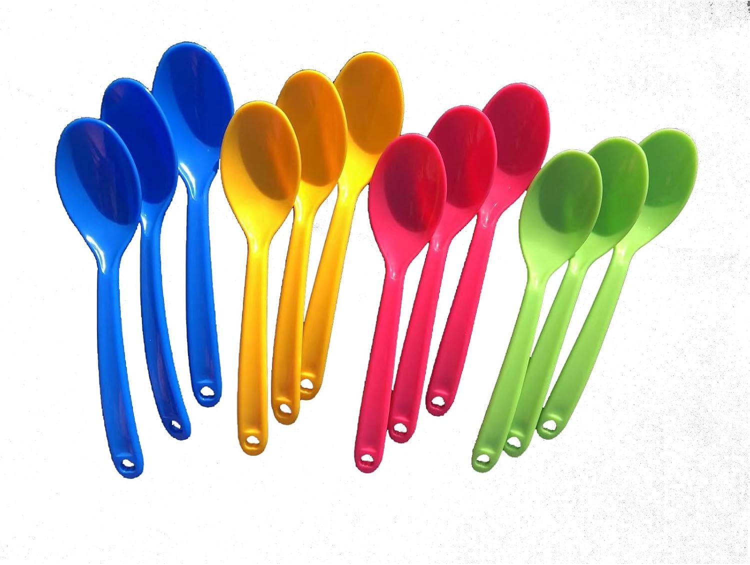 12 large colored plastic spoons Four colors Long and thickened Taster ...